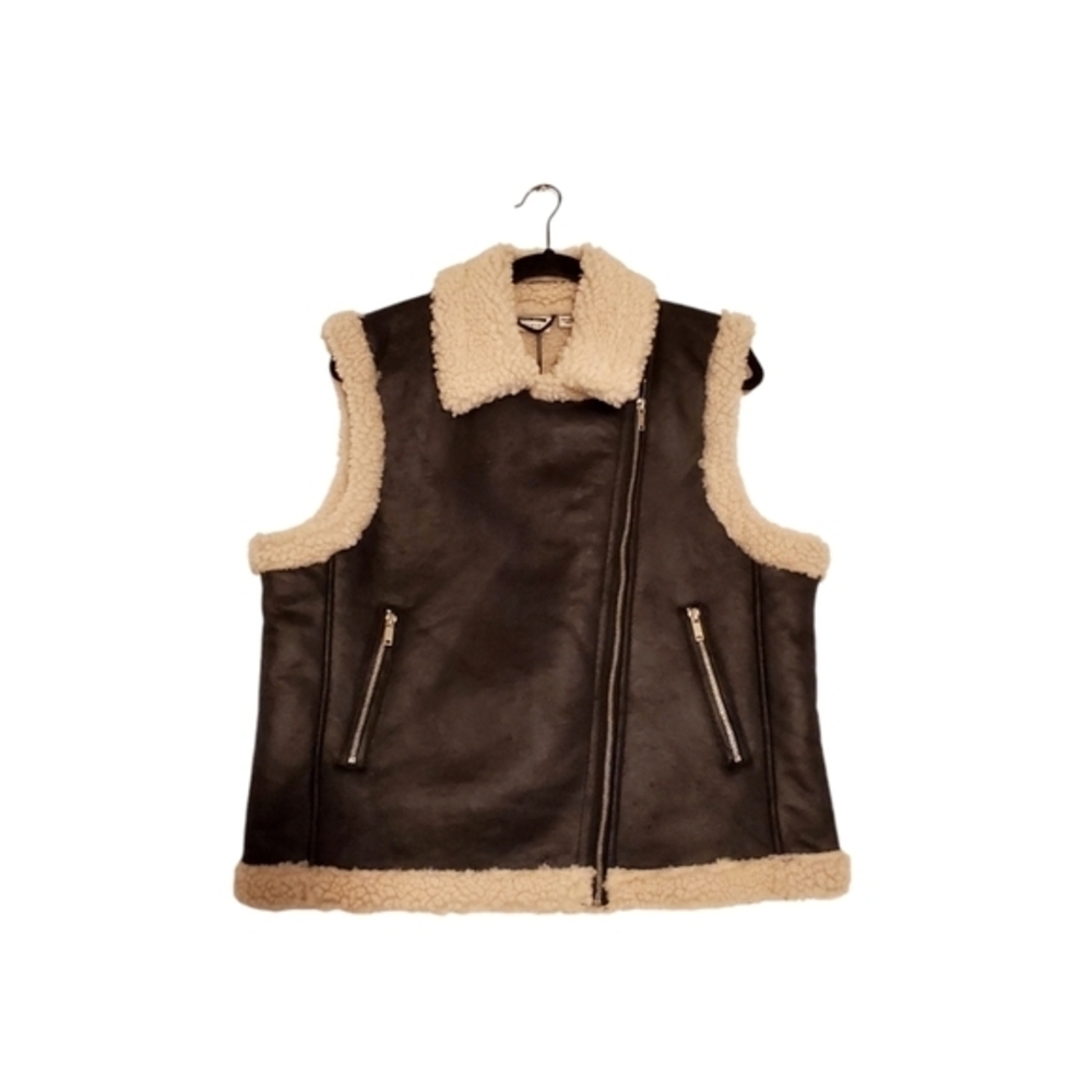 Noisy May Sherpa Zipup Vest Jacket Black Zipper Pockets Size Medium NWT - Picture 1 of 12